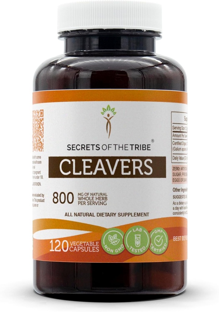 Secrets of the Tribe Cleavers 120 Capsules, 800 mg, Cleavers (Galium aparine) Herb seco (120 cápsulas)