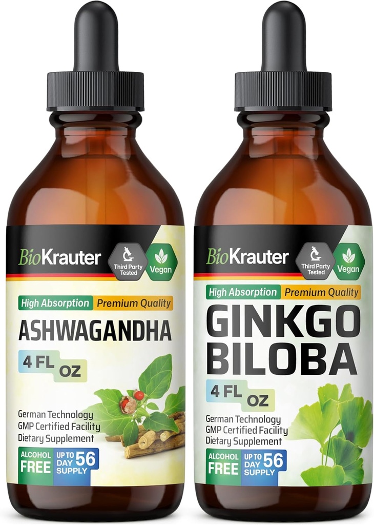 BIO KRAUTER Ashwagandha Tincture 4 Fl. Oz. " Ginkgo Biloba Tincture 4 Fl. Oz.