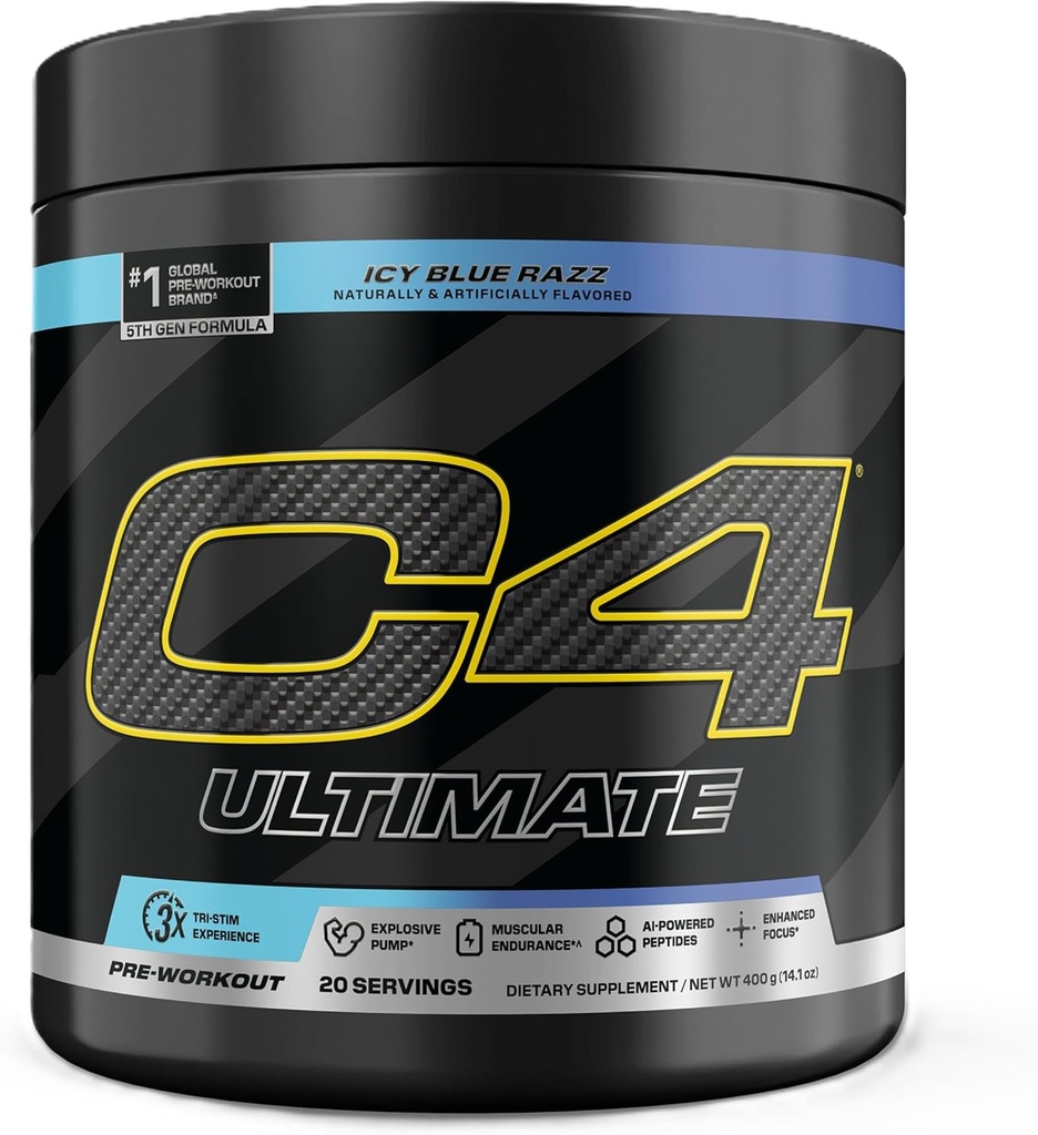 Cellucor C4 Ultimate Pre Workout Powder ICY Blue Razz - Sugar Free Preworkout Energy Supplement for Men &amp; Women - 300mg Caffeine + 3.2g Beta Alanine + 2 Patented Creatines - 20 Servings