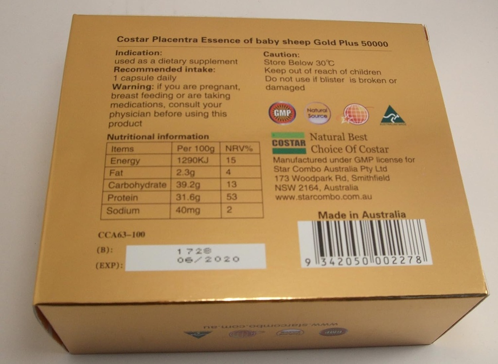 Oveja Placenta Extracto Alto Estrengh Gold Plus 50000mg Baby Sheep Essence 100 Capsules Australian Made
