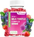Milk Thistle Gummies, 10-in-1 Herbal Formula for Liver Cleanse Detox " Repair with Dandelion Root, Turmeric, Artichoke - Optimal Liver Function and Digestive Health - Mixed Berry Flavor