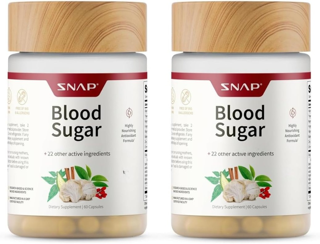 Snap Supplements Blood Sugar Blend, CoQ10, Cinnamon, Alpha Lipoic Acid y Gymnema, Sugar Gratis, 60 cápsulas, 2 Pack