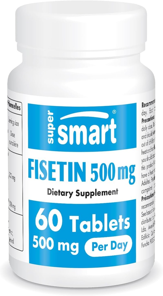 Supersmart - Fisetin 500mg por día (Easy-to-Take) - 98% Suplemento puro de Fisetina - Polifenol altamente biodisponible - Activador Senolítico de Potente latitud No GMO &amp; Gluten Gratis - 60 Tablets