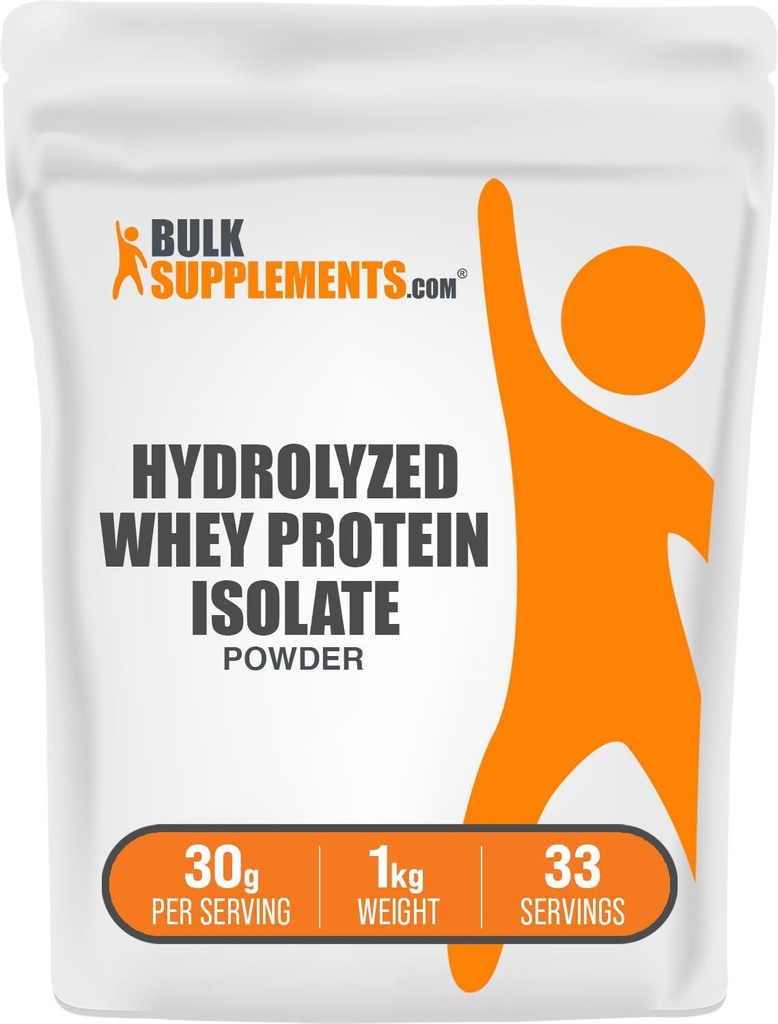 BulkSupplements.com Hidrolyzed Whey Protein Isolate Powder - Whey Isolate Protein - Unflavored & Gluten Free, 30g per Serving, 1kg (2.2 lbs) (Pack of 1)