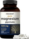 Glycinate de magnesio puro 500 mg con vitamina soluble grasa C, 240 cápsulas vegetales confidencialidad Suplemento para el sueño, corazón y músculo Apoyo* – 100% Chelated " Purified – 3rd Party Tested, Vegan Friendly, Non-GMO