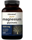 Naturebell Pure Magnesium Glycinate 500mg, 240 Veggie Capsules  100% Chelated &amp; Purified – 3rd Party Tested, Vegan Friendly, Non-GMO, Filler Free