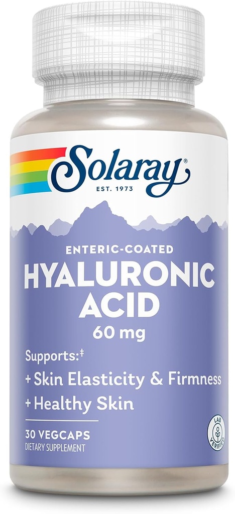 SOLARAY Hialuronic Acid Triple Strength - Skin Elasticity and Firmness Support - Plus Vitamin C - Lab Verified, 60 Day Money-Back Guarantee, 30 Servings, 30 VegCaps
