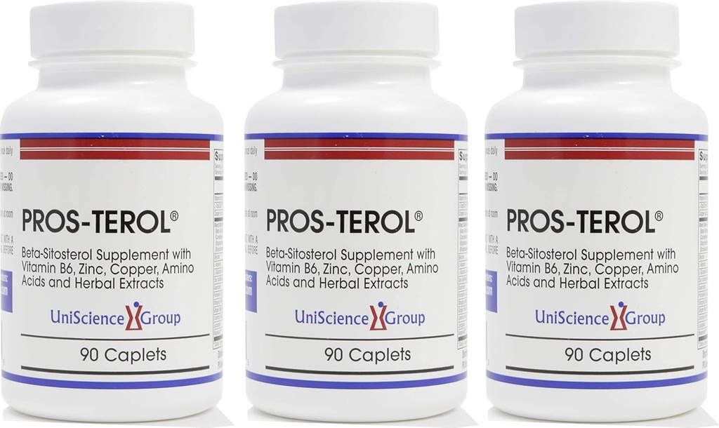 Pros-TEROL (3 kit de botella), Alivio de próstata con 900 mg Sterols de plantas con semilla de calabaza, Cuerda de hervidor, Cuerda de jengibre, Extractos de punta de regaliz 90 Caplets