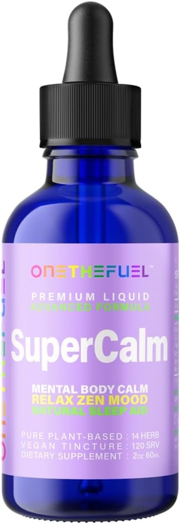 Super Calm 2oz. Salud Mental de base vegetal Nervous Calming Body Nerves Relax 100% Natural Magnesium Supplement Pure Vegan 14-in-1 Herbals Chamomile + Tintura Liquid