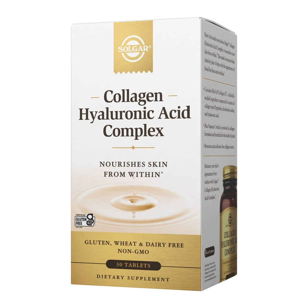 Complejo de ácido hialurónico de Solgar Collagen, 30 Tabletas - Collagen hidrolizado Tipo 2 - Ayuda con líneas finas " Arrugas - Boosts Skin Collagen " Elasticity - Non-GMO, Gluten " Dairy Free - 30 Servimientos
