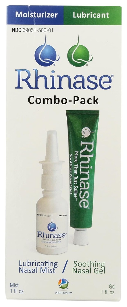 Rhinase Nasal Care Combo Pack - Nasal Gel (1 oz) " Saline Spray (1 oz) para la sequedad, el alivio de la alergia " Prevención de hemorragias, Aloe-Free " Saldo