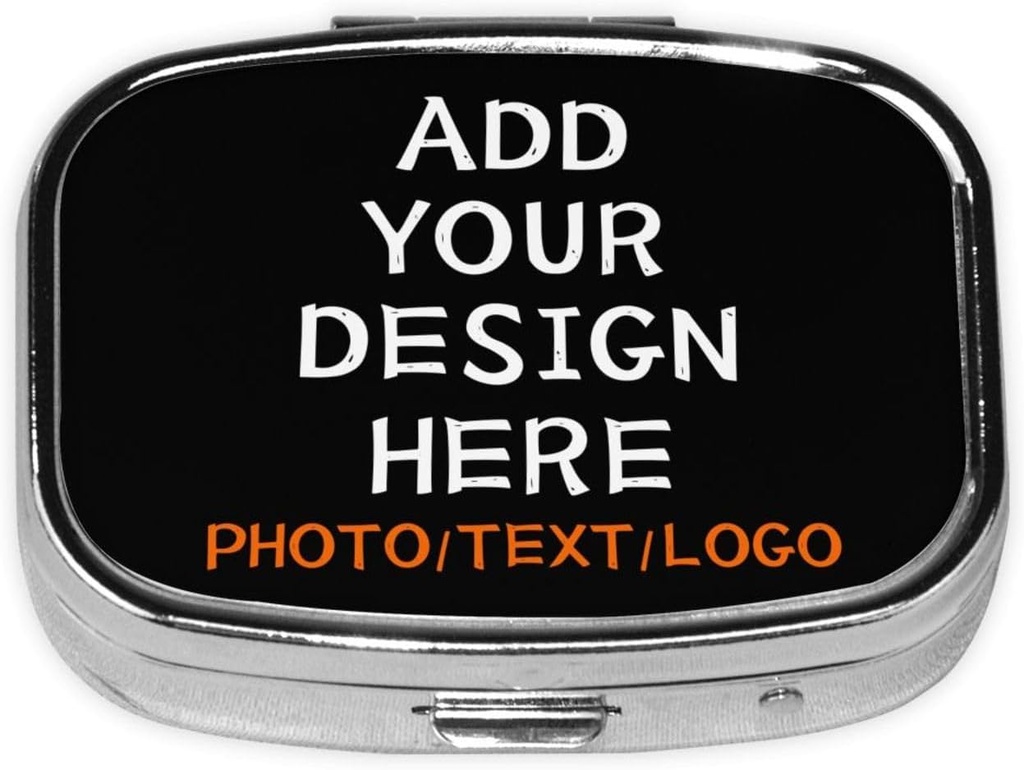Caja de almohadas cuadradas personalizadas con espejo Texto de foto personalizado Logotipos Travel Small Pill Case 2 Compartimiento Personalizado Metal Metal Medicine Container Vitamin Organizer for Pocket Purse