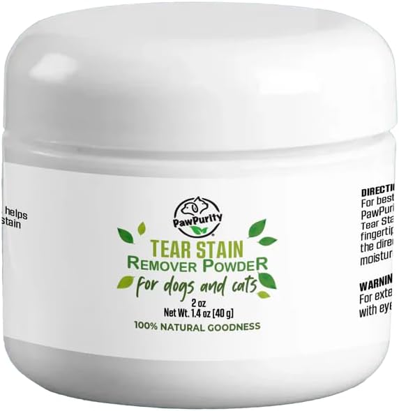 PawPurity Tear Stain Remover Powder for Dogs & Cats - 2 oz Silencio Gently Treats La Causa de Mantener Silencio 100% Natural, Seguro ← Keeps Pet Eye Area Clean and Dry TEN The Trusted Choice for Pet Owners