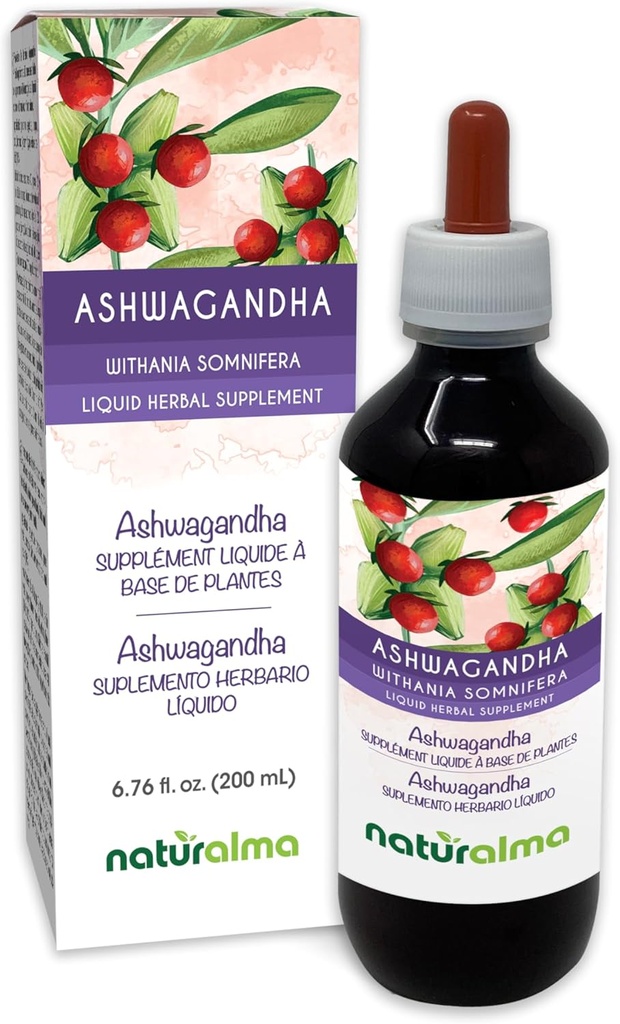 Naturalma Ashwagandha (Conania somnifera) Root Alcohol-Free Tintura - 6.76 fl oz Liquid Extract in Drops - Herbal Supplement - Vegan