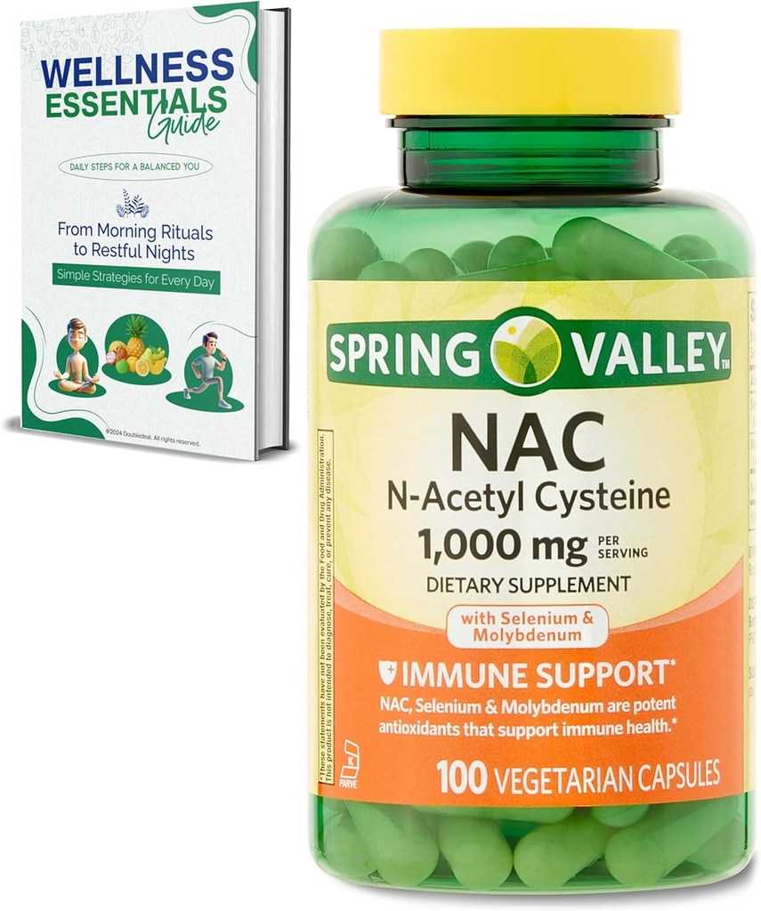 NAC Suplemento N-Acetyl Cysteine tención 1000mg, 100 Cuenta Silencioso Apoyo Inmunitario, Vegetarian Capsules ANTE Gluten-Free, Soy Free, Lactose Free ← con Selenium y Molybdenum