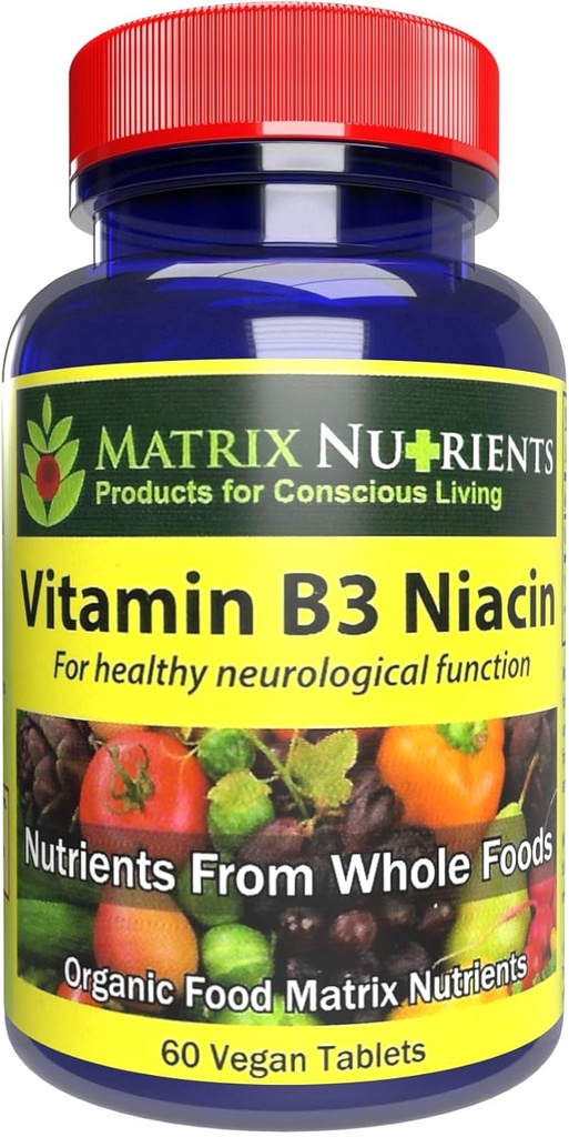 Vitamina B3 NIACIN - Soporte digestivo, cardíaco e inmunitario! - 100% orgánico - Mejorar también la función cerebral, la energía y reducir el estrés - Tablas vegas (60ct)