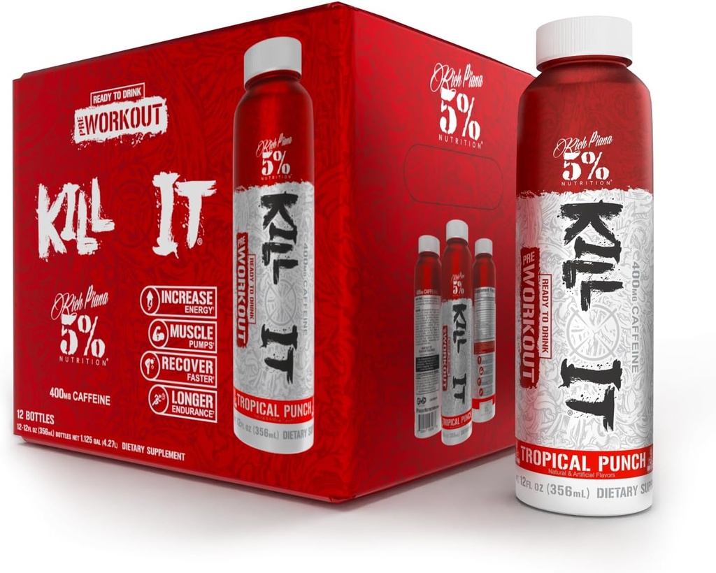 5% Nutrición Matar Está listo para beber High Stim Pre Workout ← 400mg Caffeine Energy Drink ¦ Extreme Pump, Endurance, Focus " Hydration TEN Citrulline, Beta Alanine, Taurine TEN 12 Pack (Tropical Punch)