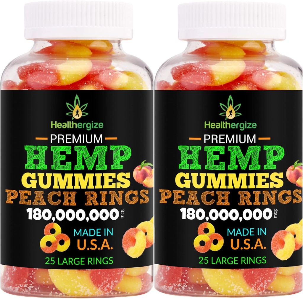 2PACK Hemp Gummies-Fresh Delicious Gummy Peach-for Sleep, Calm and Relax, Back-Premium Hemp Oil Gummy Edibles, Natural Hemp Party-Made in USA