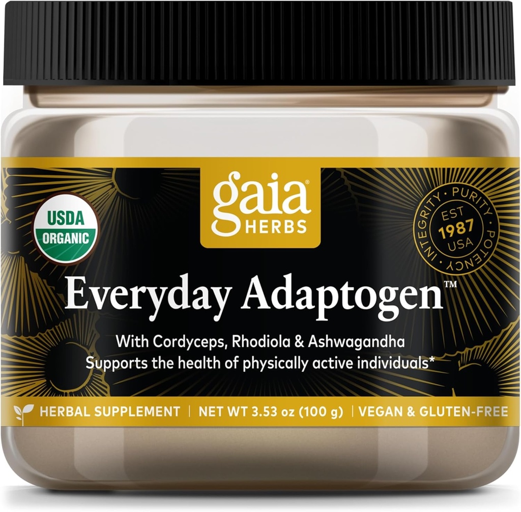 Gaia Herbs Everyday Adaptogen Powder - Helps Provide Energy Support & Maintain Healthy Stress Levels in Physically Active - with Maca Root, Cordyceps, Ashwagandha &amp; More - 3.5 Oz (38-Day Supply)