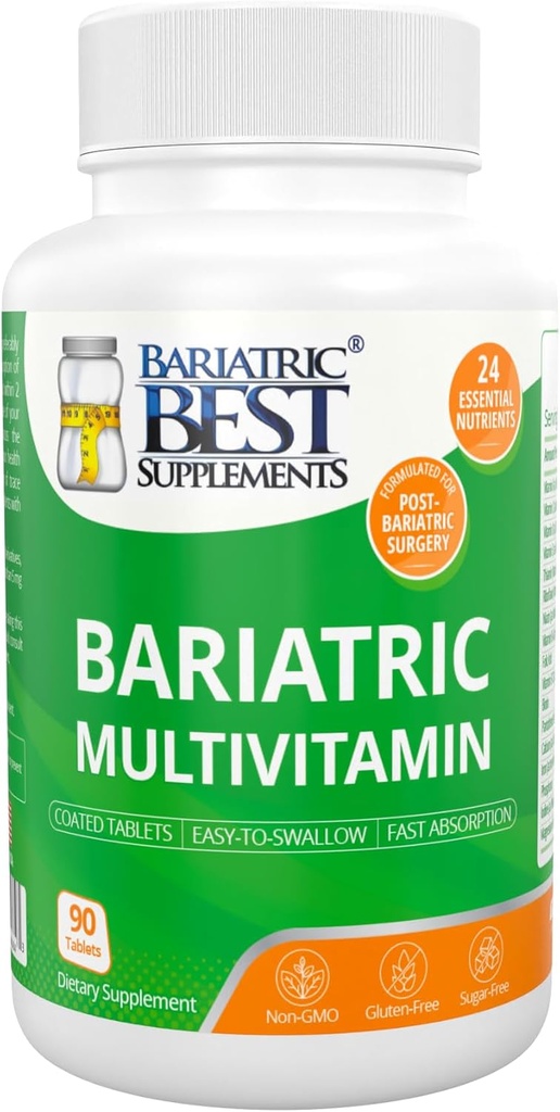Multivitamina baratrica con hierro para cirugía de derivación post-gástrica, suplementos energéticos, 90 tabletas, 24 nutrientes esenciales, formulados por cirujanos bariatrices por guías ASMBS