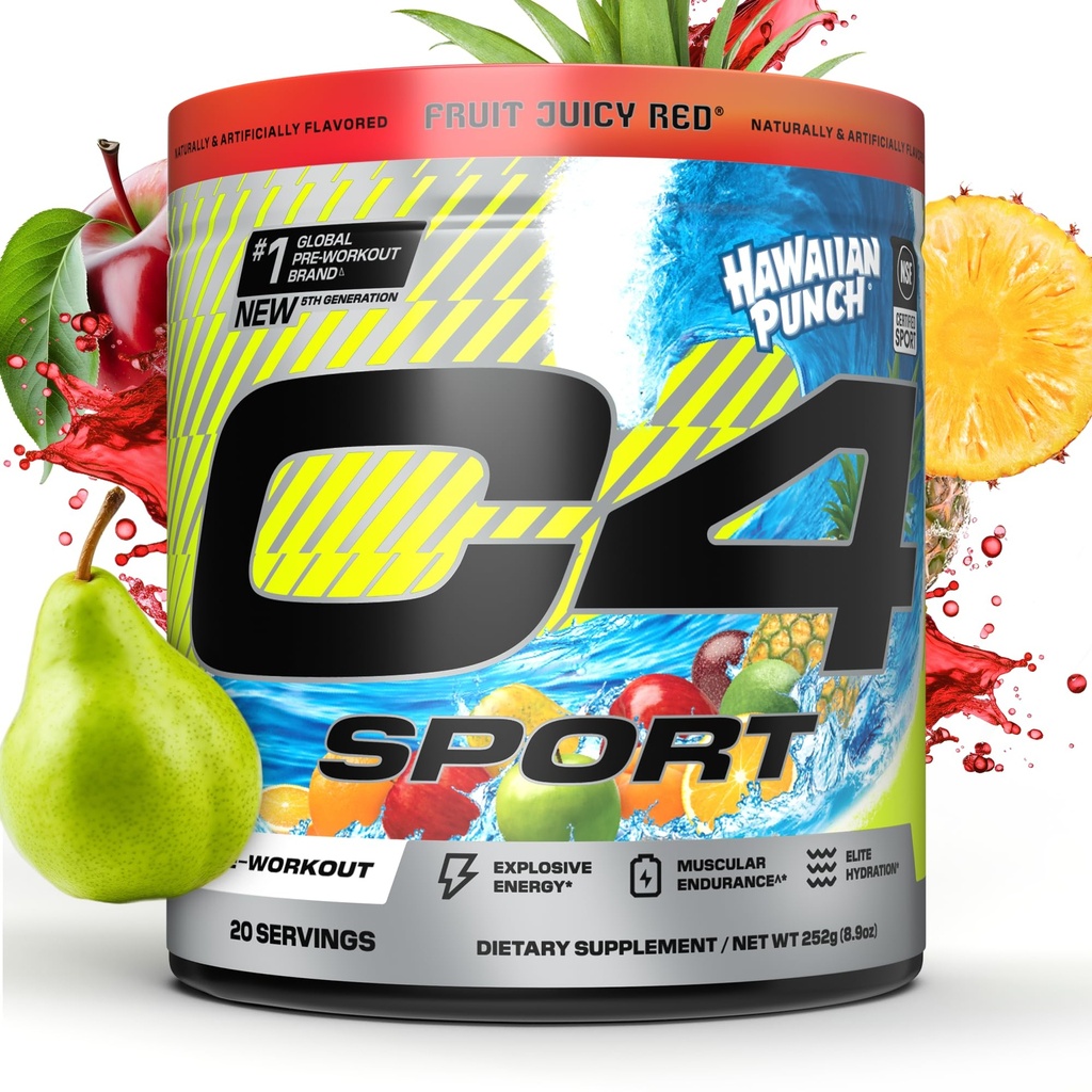 Cellucor C4 Sport Pre Workout Powder - NSF certificado para el deporte - Elite Hydration - 200mg Caffeine + Creatine + Beta-Alanine - Electrolitos y Suplemento de Energía - Hawaiian Punch, 20 Servings