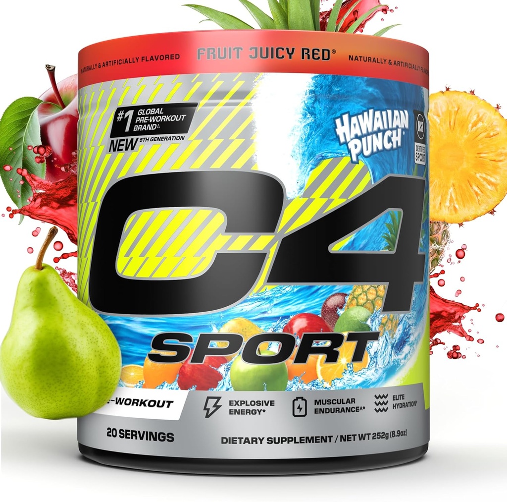 Cellucor C4 Sport Pre Workout Powder - NSF certificado para el deporte - Elite Hydration - 200mg Caffeine + Creatine + Beta-Alanine - Electrolitos y Suplemento de Energía - Hawaiian Punch, 20 Servings