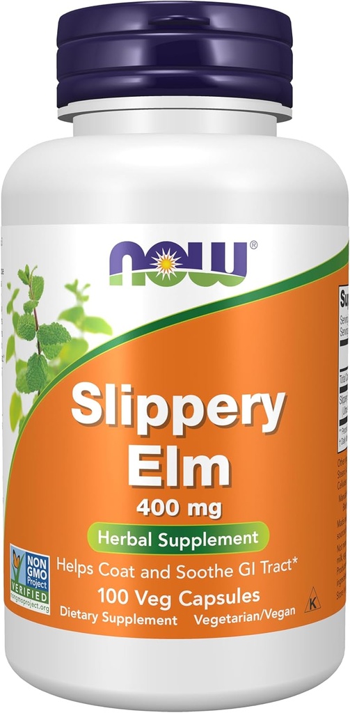 AHORA Suplementos, Slippery Elm (Ulmus rubra) 400 mg, Suplemento Herbal, 100 cápsulas Veg