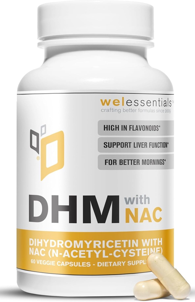 Dihidromyricetina DHM con NAC - 650mg x 60 cápsulas - 300mg N-Acetyl-Cysteine, 350mg Dihidromyricetin - Max Strength Suplemento dietético para el soporte del hígado, hidratación