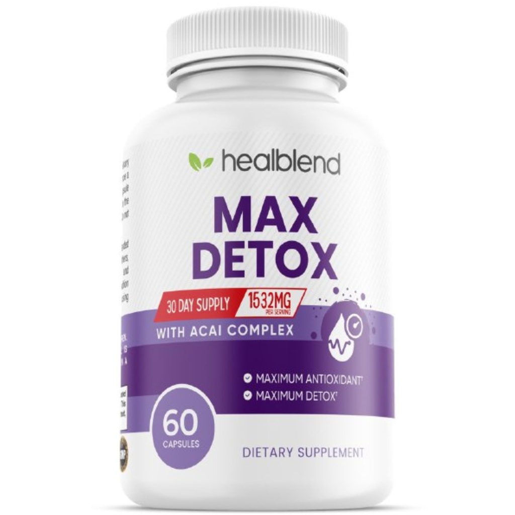Max Detox Suplemento, Advanced Gut Cleanse Detox for Women &amp; Men with Psyllium, Chlorella, Hyssop Herb & Papaya, con Complejo Acai - Colon Cleanse - 60 cápsulas (1)