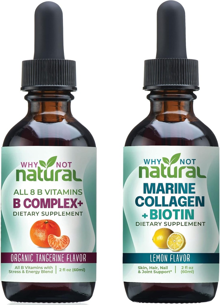 Por qué no vitamina natural B Complejo gotas líquidos y colágeno líquido marino para el cabello, la piel y las uñas