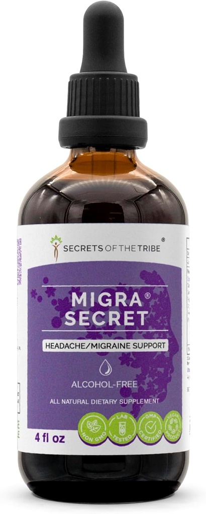 Secretos de la Tribu - Migra Secret, Headache/Migraine Support, Herbal Supplement Blend Drops Alcohol-Free Liquid Extract (4 fl oz)
