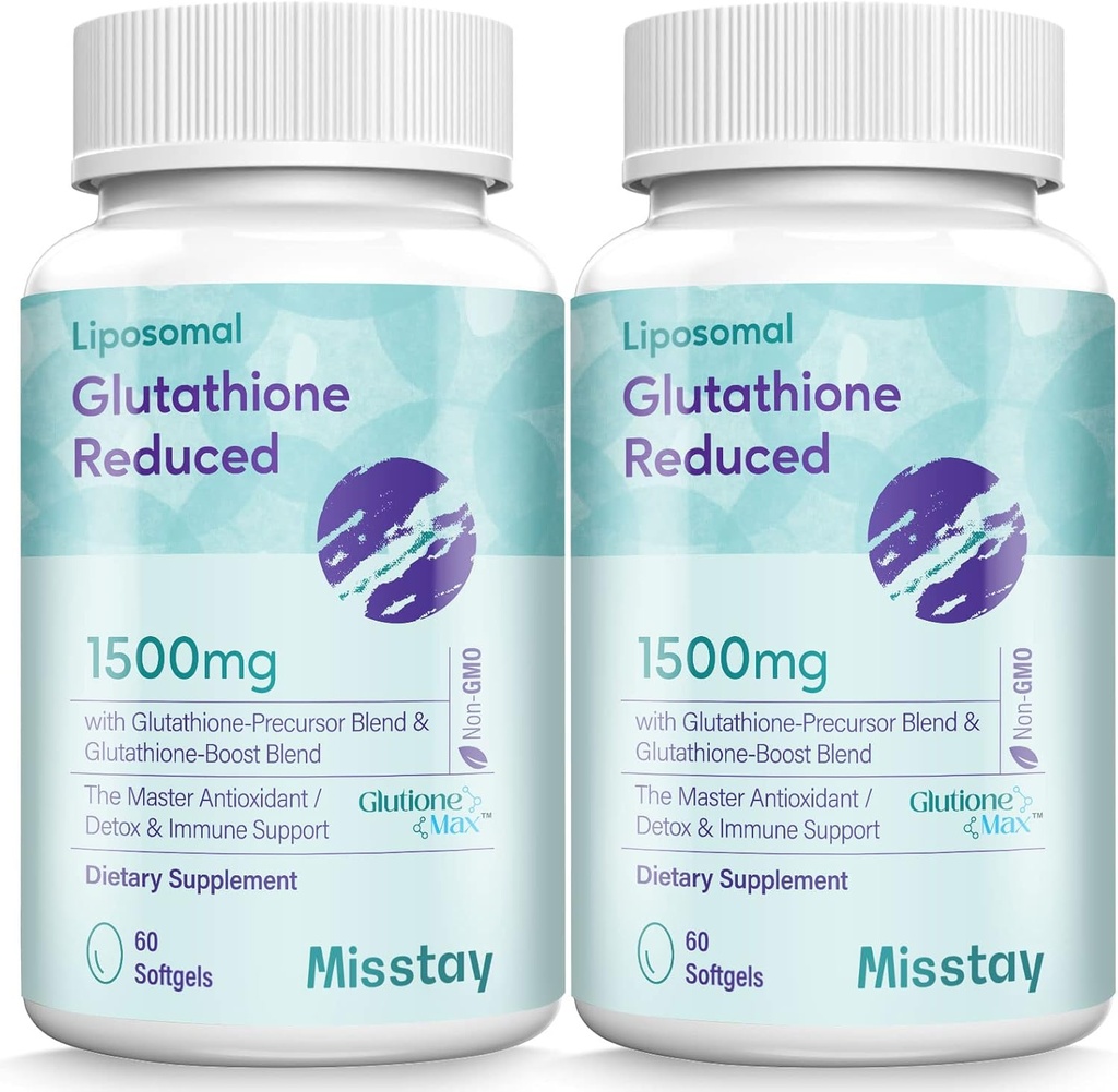 Misstay 2400 MG Complex Liposomal Glutathione Softgels 1500 MG, Highest Absorption, Active Form Reduced Glutathione Supplement, L-Glutathione (GSH) Supplement for Immune, 120 Softgels