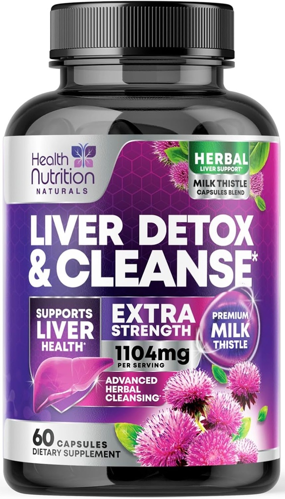 Gentle Liver Cleanse Detox " Repair Formula - Advanced Liver Support Supplement with Silymarin Milk Thistle, Dandelion Root, Artichoke Extract, Turmeric, Choline, " Beetroot - 60 Veggie Capsules