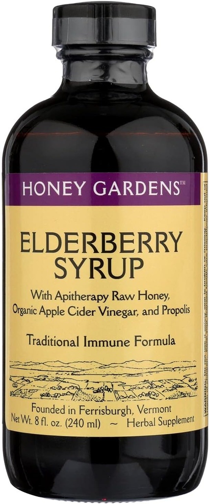 Fórmula tradicional Elderberry &amp; Honey Immune Syrup Honey Gardens 8 oz Liquid