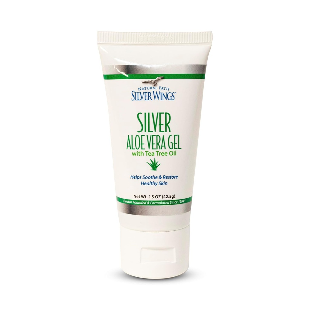 Natural Path Alas de plata 200ppm de plata con Aloe Vera Gel y Tea Tree Oil - Cuidado de la piel calmante - 1,5 oz