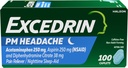 Excedrina PM para alivio de dolor de cabeza, Acetaminofeno 250mg, Aspirina 250mg, Diphenhydramine Citrate 38mg, Dolor de dolor, Noche de dormir-Aid, 100 Cuenta