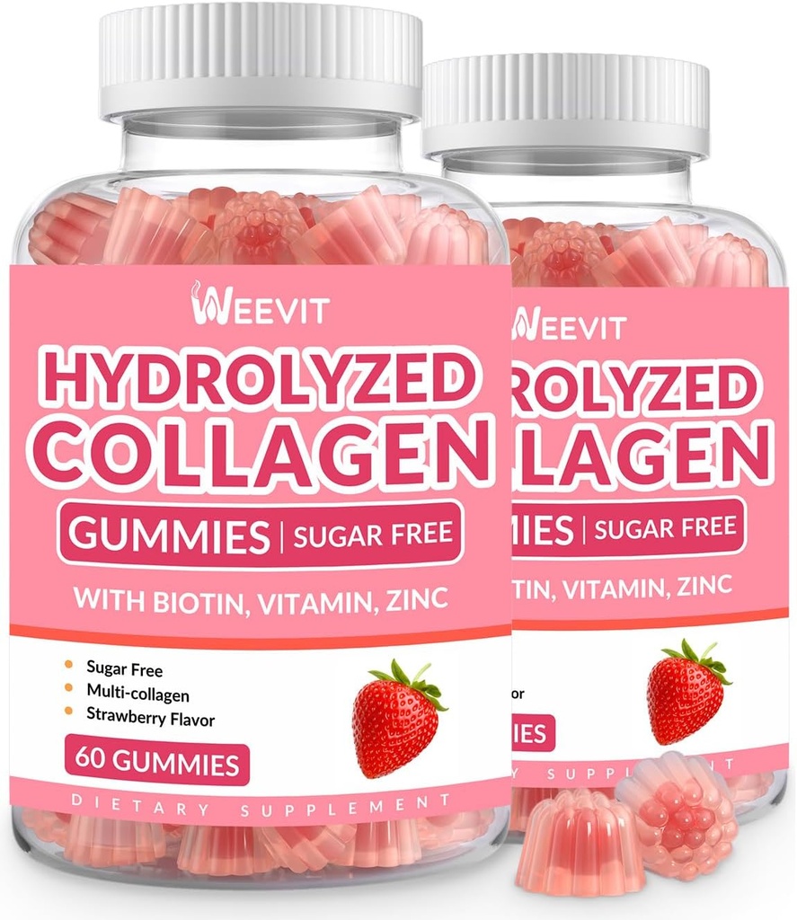 Collagen Gummies gratis de azúcar para mujeres, Collagen Protein Tipo I,II,III,V,X con Biotina Vitamina C D B12, Hidrolyzed Collagen Peptides Gummies for Immune Digestion Skin Hair Nails Energy Bone