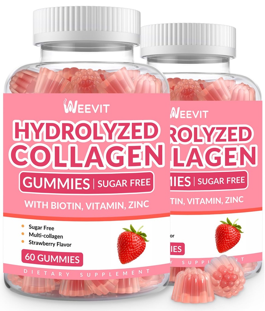 Collagen Gummies gratis de azúcar para mujeres, Collagen Protein Tipo I,II,III,V,X con Biotina Vitamina C D B12, Hidrolyzed Collagen Peptides Gummies for Immune Digestion Skin Hair Nails Energy Bone