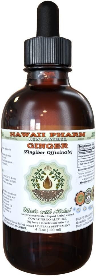 Extracto líquido libre de alcohol, jengibre orgánico (Zingiber officinale) raíz seca Glycerite Hawaii Pharm Natural Herbal Suplemento 2 oz