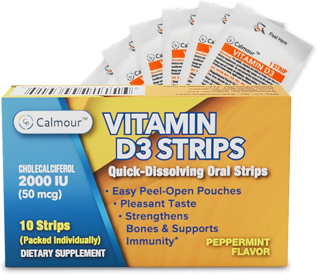 Vitamina D3 Strips 10 Pack Anterior 2000 IU Oral Dissolvable D3 Vitamin Strips ← Peppermint Flavor Melts on Your Tongue in 30 Seconds peru Boost Immunity ' Enhance Mental Focus with Vitamin D3 2000