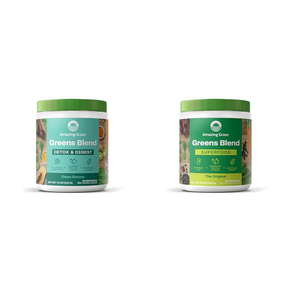 Amazing Grass Greens Blend Detox & Digest: Smoothie Mix, Cleanse & Greens Blend Superfood: Super Greens Powder Smoothie Mix for Boost Energy