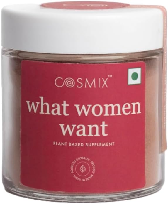 cosmix Hormonal Health, PCOS & PMS, Natural, Planta-Based Superfood Blend with Shatavari, Beetroot & Nettle Leaf Anterior 60 Servings, No s/Added Sugar, Vegan 60 Grams (Pack of 1) Dark Pink