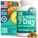 Atlantic Naturals Sea Moss Capsules – 7 Day Herbal Blend for Liver & Gallbladder Wellness – con Dandelion Root, Milk Thistle, Burdock Root, Red Clover & Chanca Piedra – 180 Conde Sea Mos Capsules