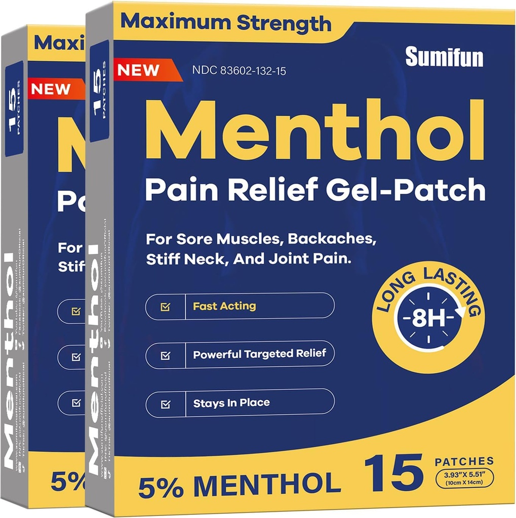 Sumifun Medicated Cold Hot Patches - 30 Count 5% Menthol Extra Strength Pain Relief Patches Powerful Targeted Relief for Simple Backaches, Joint Pain, Stiff Neck, Muscle Sore
