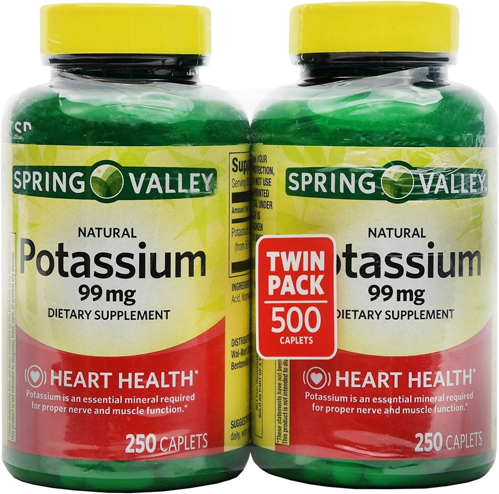 Potasio de Valle de Primavera 99 mg de Gluconato de Potasio 595 mg (250 Conde, 2 Pack)