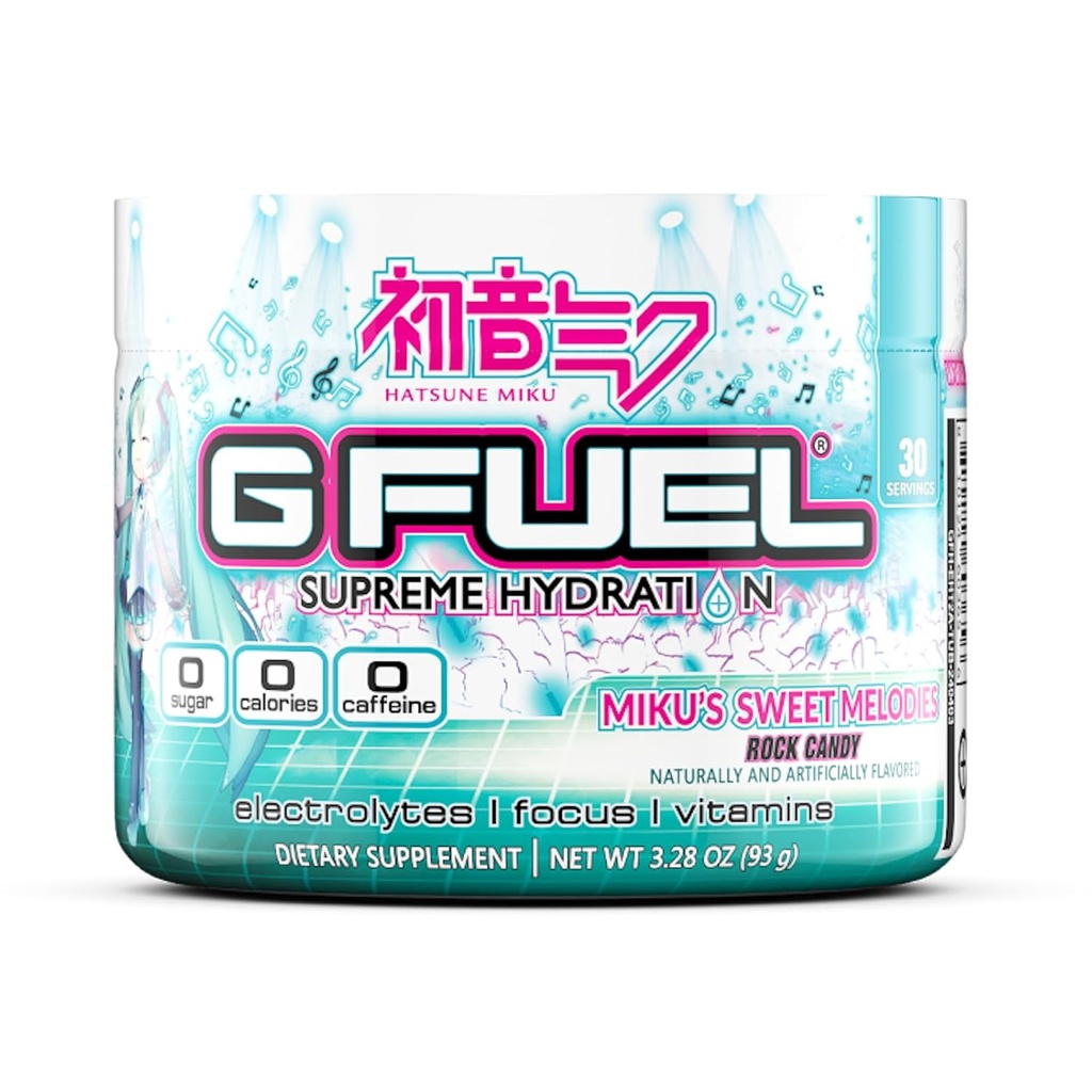 G Fuel Sweet Melodies Supreme Hydration, Electrolyte Powder Mix for Energy & Focus, Sugar y Caffeine Suplemento gratuito con Vitaminas y Minerales Esenciales, Rock Candy Flavor, 3.28 oz - 30 Servimientos