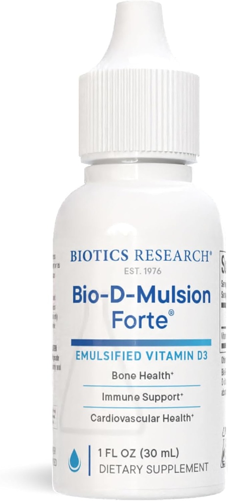 Biotics Research Bio-D-Mulsion Forte Liquid Vitamin D Drops 4000 IU – Vitamina D3 2000iu /Drop para Adultos –Mejor Absorción, Fortalece Huesos, Soporta Cardiovascular & Immune System -1 fl oz