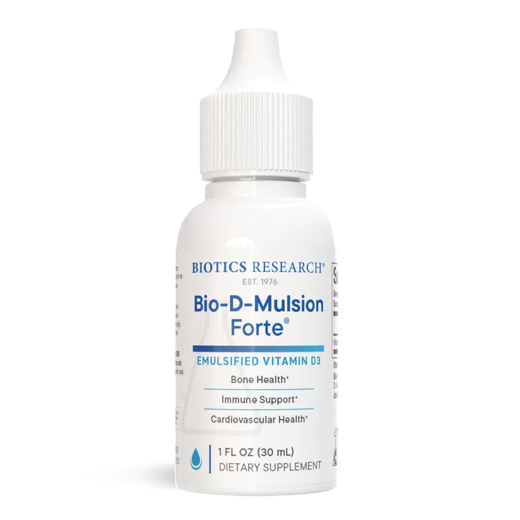 Biotics Research Bio-D-Mulsion Forte Liquid Vitamin D Drops 4000 IU – Vitamina D3 2000iu /Drop para Adultos –Mejor Absorción, Fortalece Huesos, Soporta Cardiovascular & Immune System -1 fl oz
