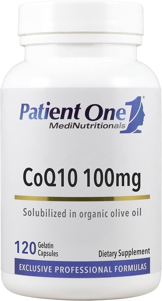 Paciente Una Coenzima Q10 (CoQ10) 100 mg ← Antioxidante Suplemento de Apoyo al Corazón y la Salud Vascular* Silencio con el Aceite Orgánica de Oliva Silencio 120 cápsulas