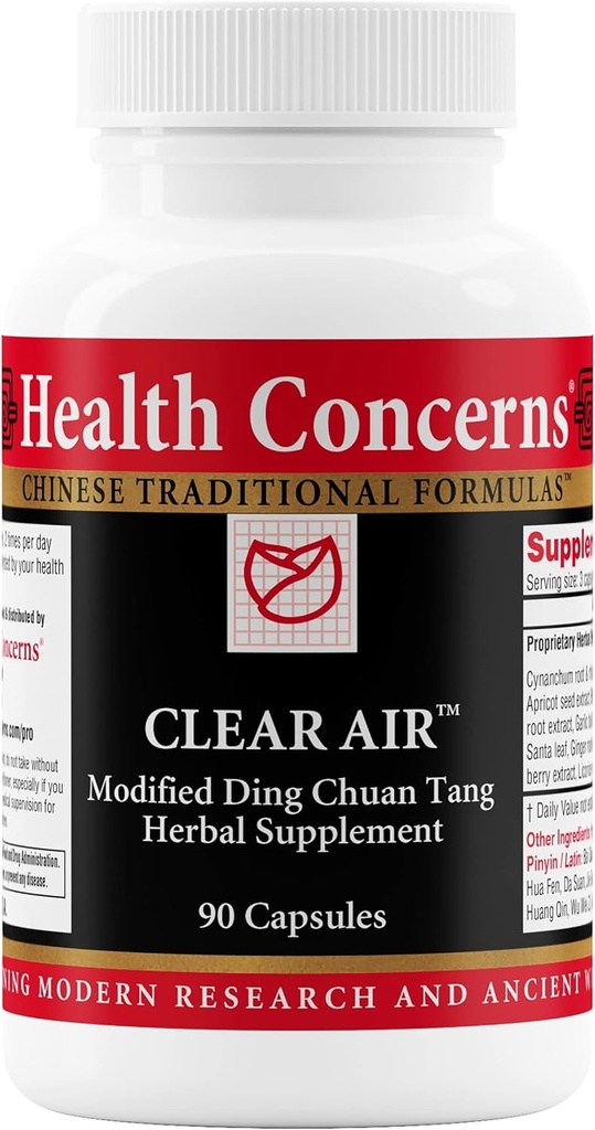 Preocupaciones de salud Clear Air - Lung Health &amp; Respiratory Support Supplement - Marshmallow, Apricot, Bitter Orange, Ajo, Skullcap &amp; More - Aumenta la capacidad de oxígeno &amp; reduce Mucus - 90 cápsulas